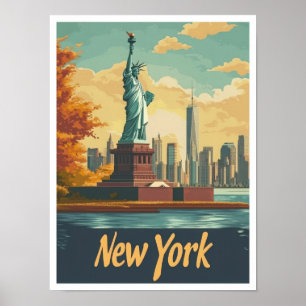 Poster Illustration New York USA Art Vintage voyage