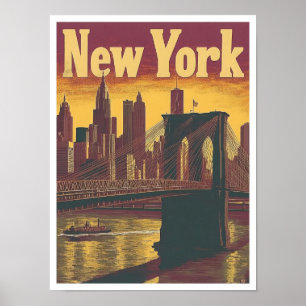 Poster Illustration New York USA Art Vintage voyage