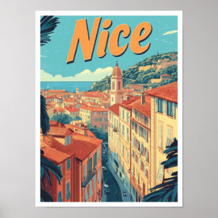 Poster Illustration Nice France Art Vintage voyage