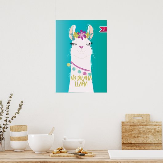 Poster Illustration No Drama Llama Monogramme (Cuisine)