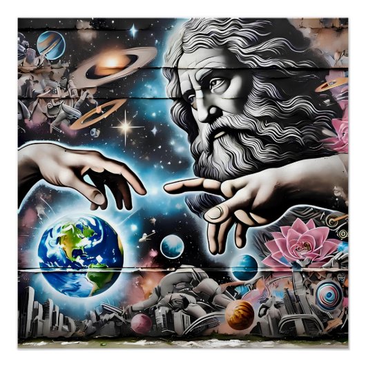 Poster  illustration of god creating the universe (Devant)