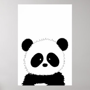 Poster Illustration Panda mignonne Minimaliste noir et bl