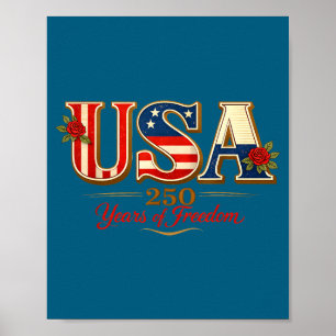 Poster Illustration patriotique 250 ans de liberté aux Ét