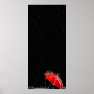 Poster Illustration Perdu Parapluie rouge dans la pluie
