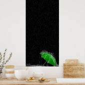 Poster Illustration Perdu Parapluie Vert en pluie (Cuisine)