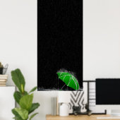 Poster Illustration Perdu Parapluie Vert en pluie (Bureau à domicile)