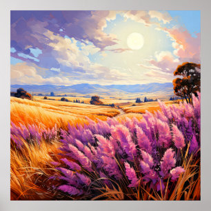 Poster Illustration pittoresque de la prairie de jour cou