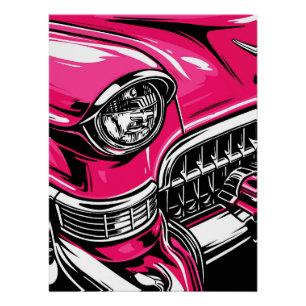 Poster Illustration Pop Art Avant d'une voiture rétro ros