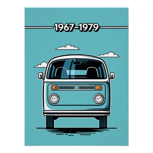 Poster Illustration Pop Art d'un van classique sarcelle r (Devant)