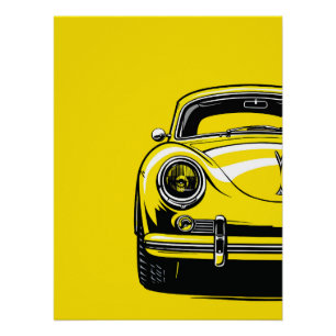 Poster Illustration Pop Art Jaune d'une Ancienne Voiture