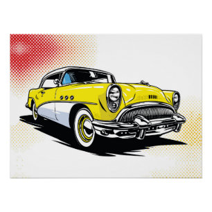 Poster Illustration Pop Vintage Jaune Ensoleillé pour Véh