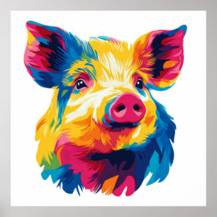 Poster Illustration Portrait de porc peinture aquarelle
