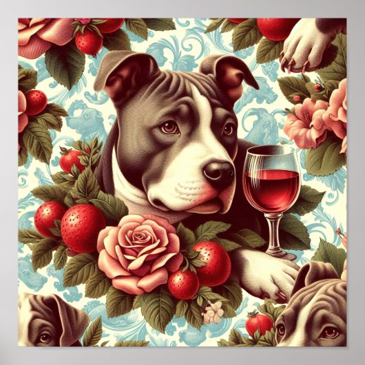 Poster Illustration Retro American Pit Bull Terrier (Devant)