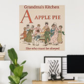 Poster Illustration Retro Childrens Pomme Pie. Modifiable (Bureau à domicile)