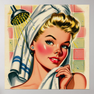 Poster Illustration Retro Cute Shower Girl