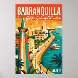Poster Illustration Rétro de Barranquilla Colombie