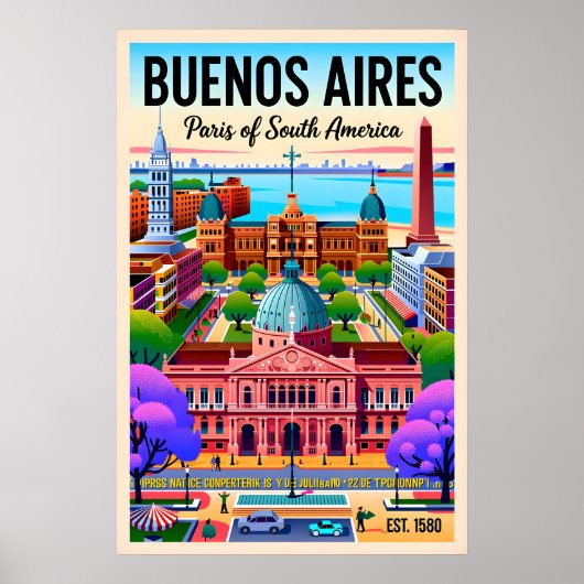 Poster Illustration Rétro de Buenos Aires Argentine Vinta (Devant)
