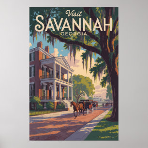 Poster Illustration Rétro de Calèche à Cheval de Savannah