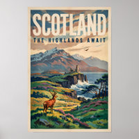 Illustration Rétro de Cerf des Highlands Écossais