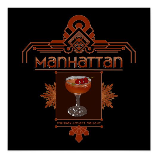 Poster Illustration rétro de cocktail Manhattan (Devant)