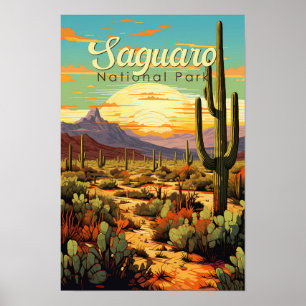Poster Illustration rétro du parc national de Saguaro