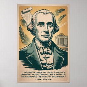Poster Illustration rétro du quatrième président James Ma