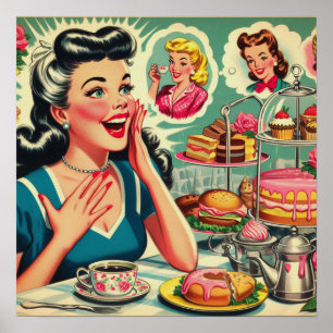 Poster Illustration Retro Food Cute Girl