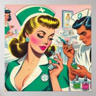 Poster Illustration Retro Nurse Girl