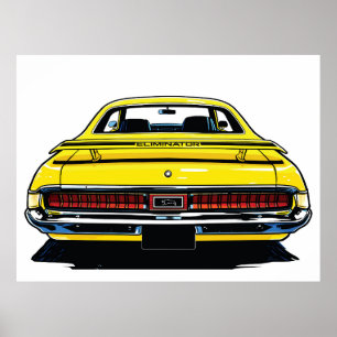 Poster Illustration rétro pop art d'une voiture musclée j