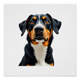 Poster Illustration Rétro Portrait de Chien Coloré Vintag