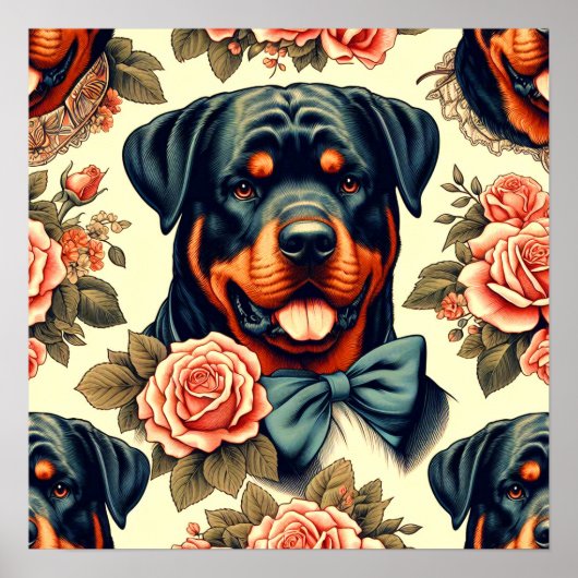 Poster Illustration Retro Rottweiler (Devant)