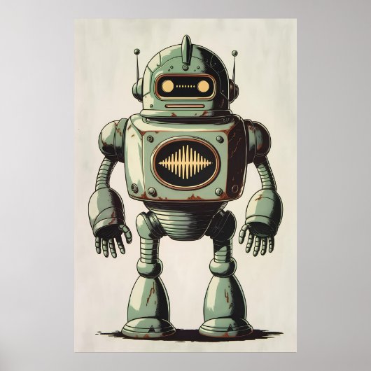 Poster Illustration Robot vintage - Artwork Sci-Fi Rétro (Devant)