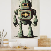 Poster Illustration Robot vintage - Artwork Sci-Fi Rétro (Cuisine)