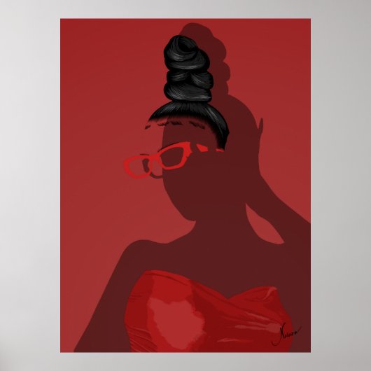 Poster Illustration rouge sophistiquée de l'art creux fém (Devant)