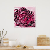 Poster Illustration sauvage du tigre rose teinté bleu (Cuisine)