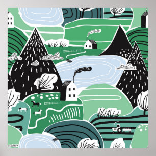 Poster Illustration scandinave abstraite dessinée à la ma
