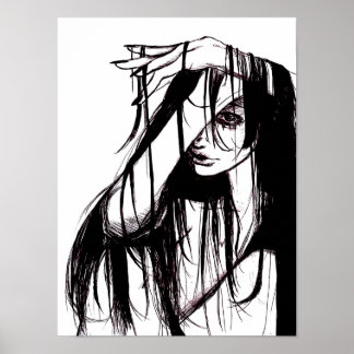 Poster Illustration sombre de femme à l'encre gothique Ar