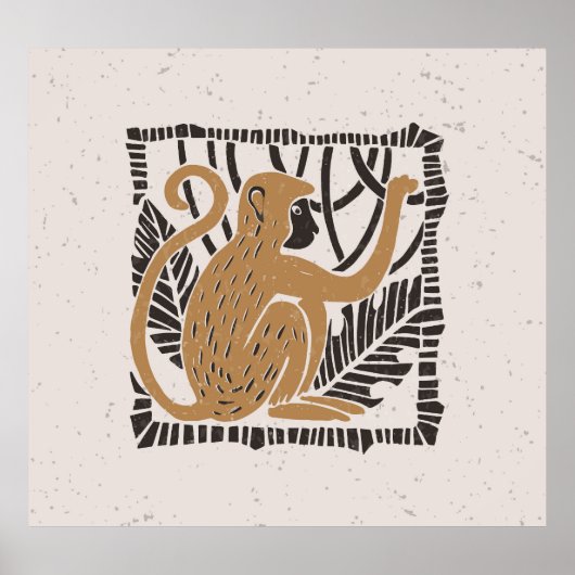 Poster Illustration Stylisée Linocut Singe (Devant)
