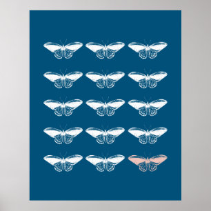 Poster Illustration stylish Vintage Bleu Papillon