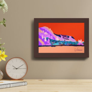 Poster Illustration Sunset Varenna Lake Côme Italie