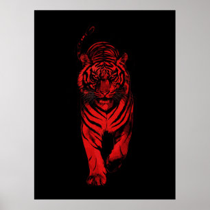Poster Illustration Tigre Rouge – Art Animalier Graphique