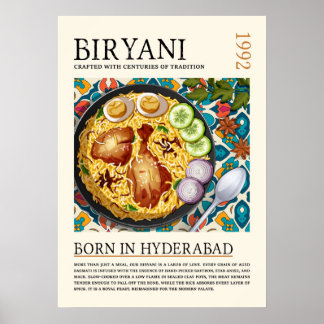 Poster Illustration traditionnelle vintage de Biryani d'H