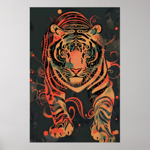 Poster Illustration Tribale de Jungle de Tigre Abstrait