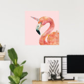 Poster Illustration Unicorne Flamant rose rose (Bureau à domicile)