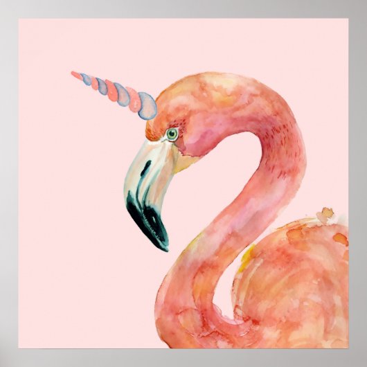 Poster Illustration Unicorne Flamant rose rose (Devant)
