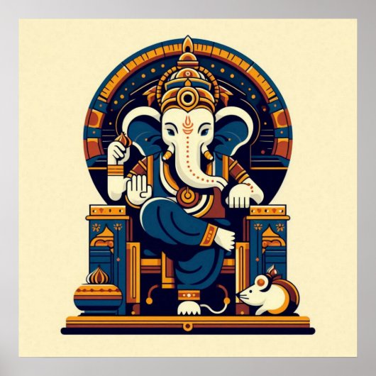 Poster Illustration vectorielle moderne de Ganesha bleu, (Devant)