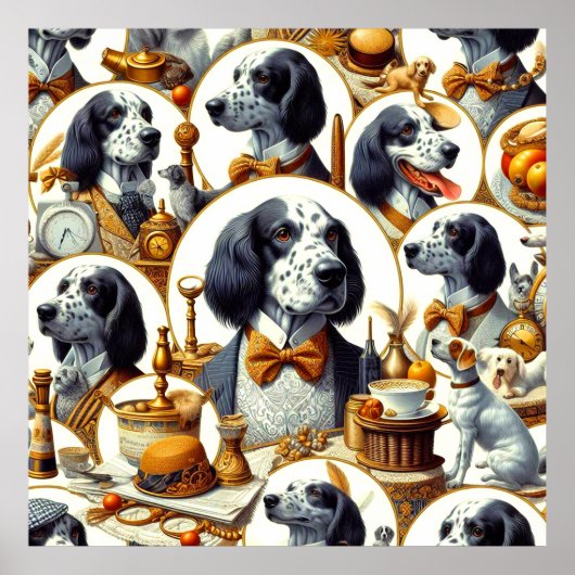 Poster Illustration vintage Anglais Setter (Devant)
