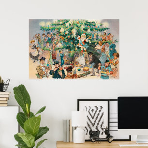 Poster Illustration vintage Arbre de Noël de Puck, 1902