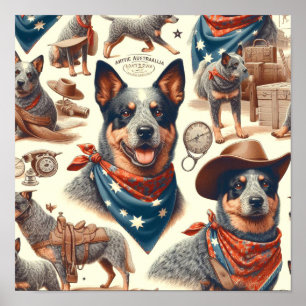 Poster Illustration vintage Australian Cattle Dog