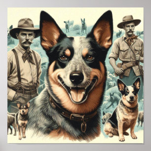 Poster Illustration vintage Australian Cattle Dog
